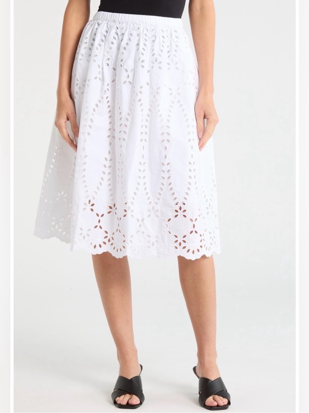 Frank & Eileen Gracie cotton eyelet midi skirt, size M, new.